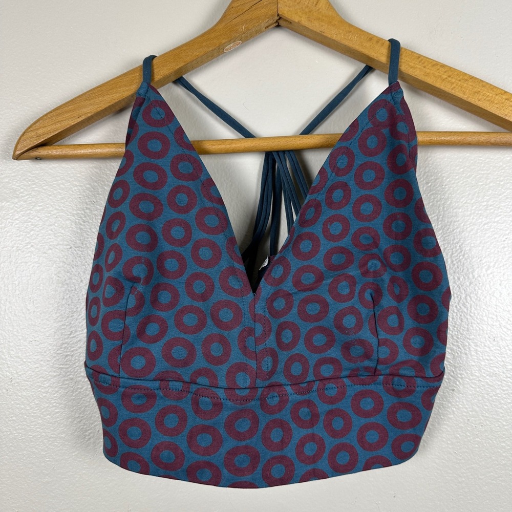 Jayli Womens XL Crop Top Blue Donut Print Strappy Back Boho Phish Live Music NEW